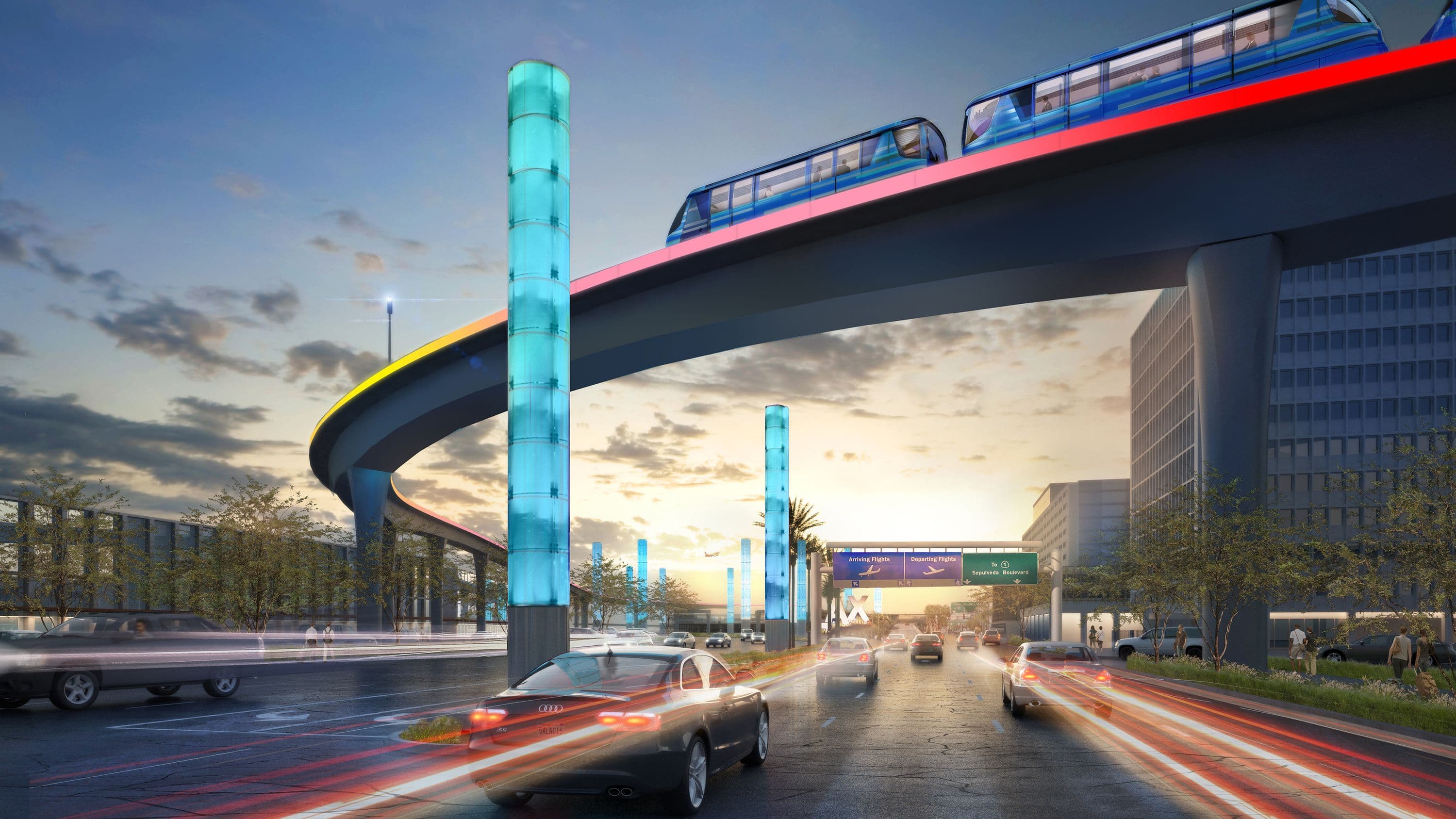 The LAX APM guideway spans Century Boulevard.