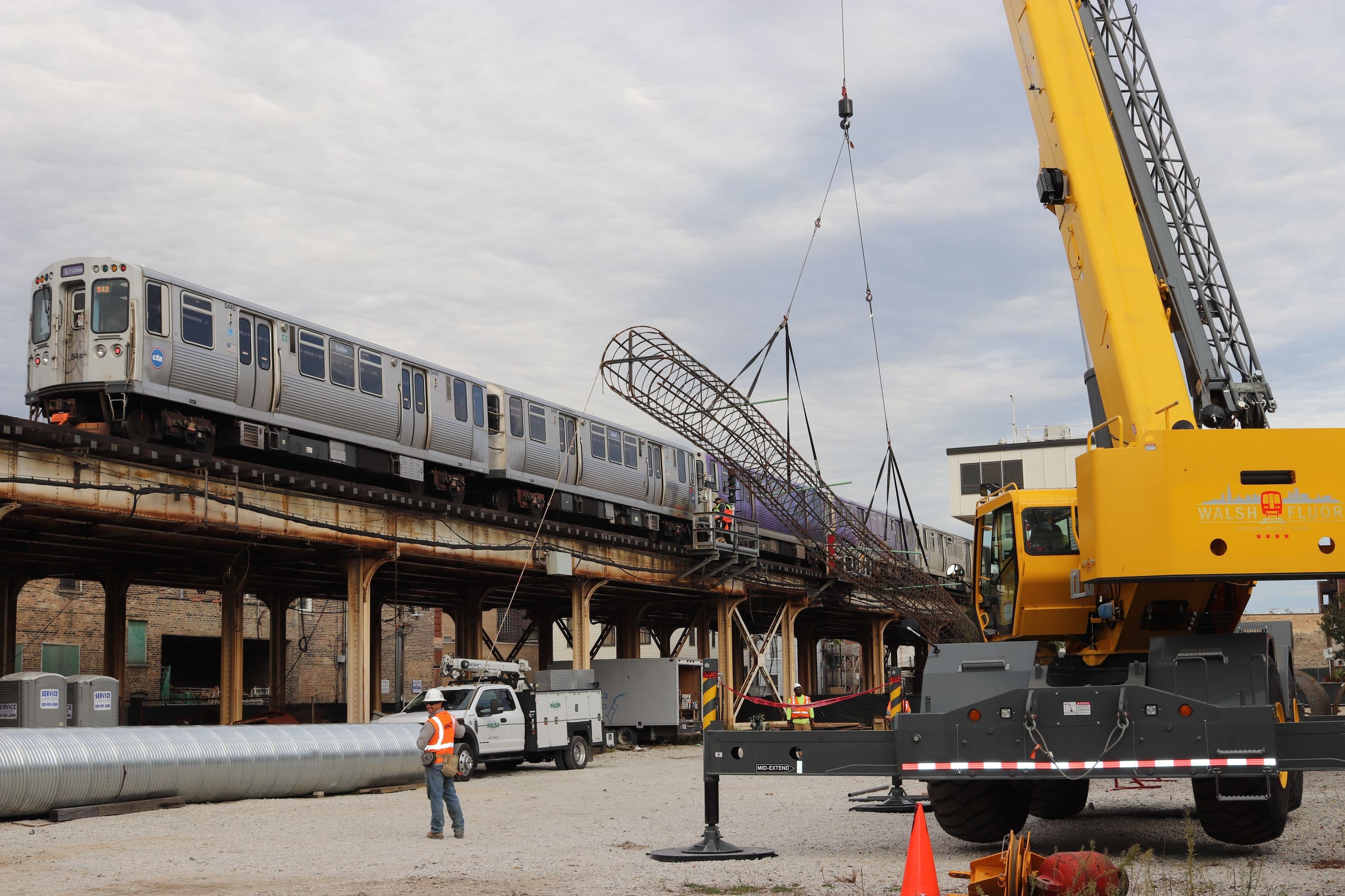 Trains Running Through Construction