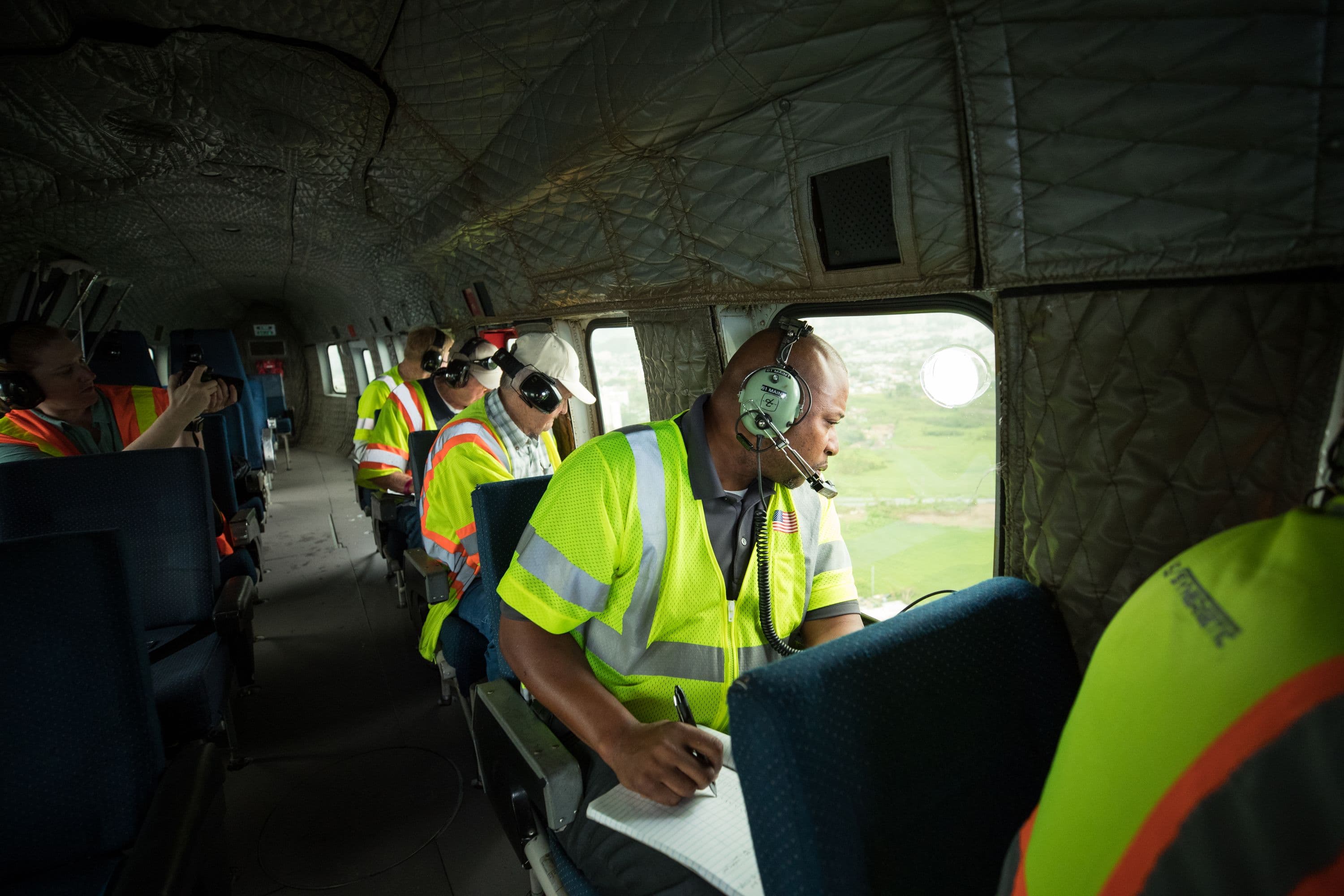 Surveying damage from plane over Puerto Rico