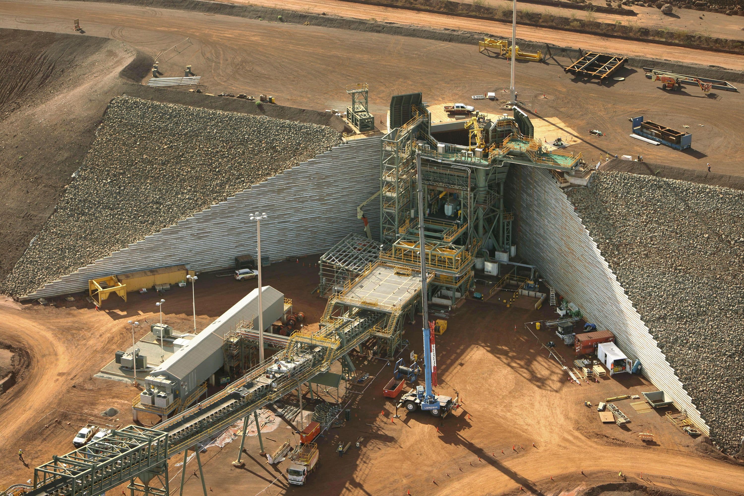 Primary Crusher Building (rear) and crusher discharge conveyor