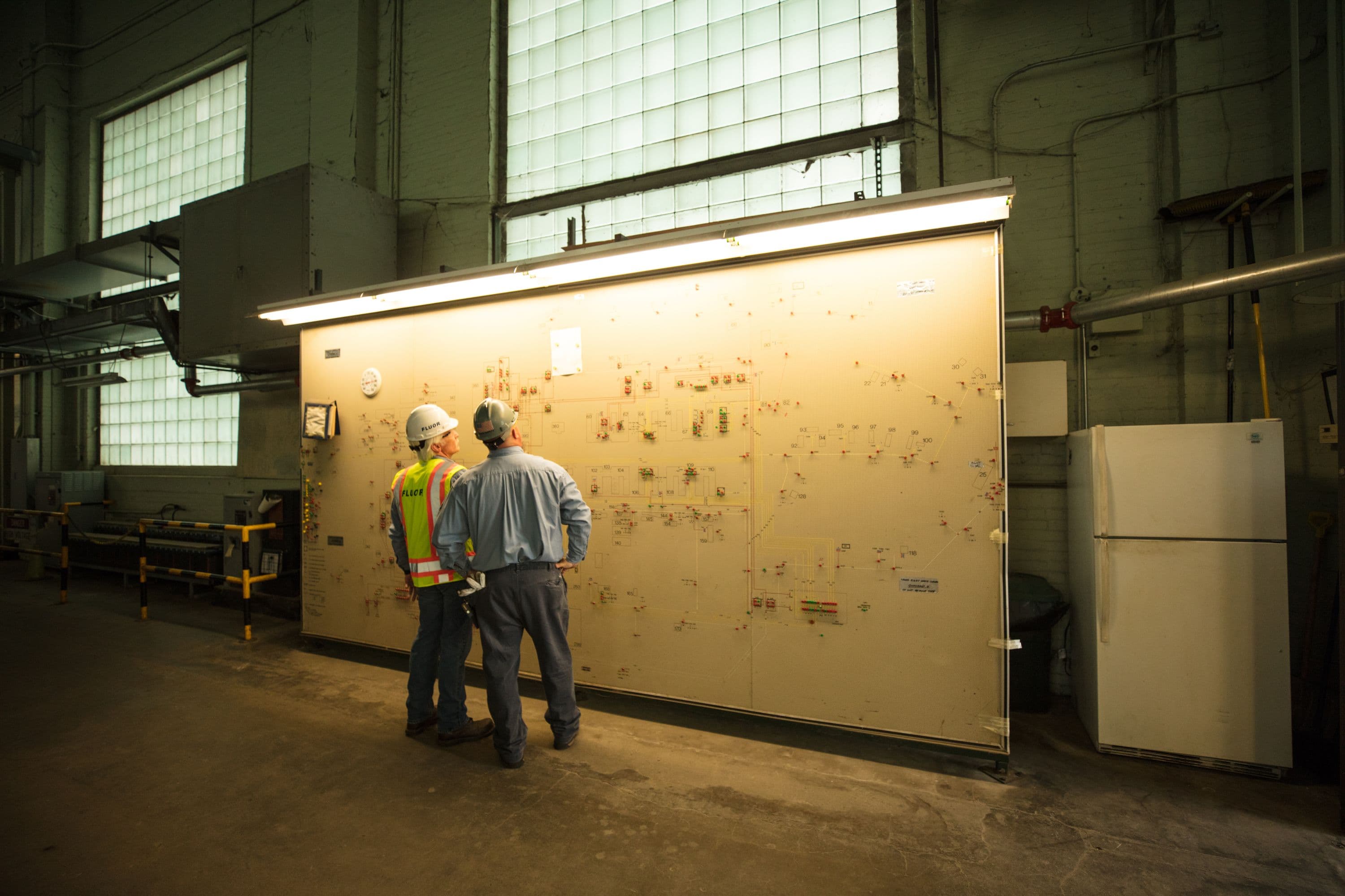 Examining hydroelectric power distribution schematic