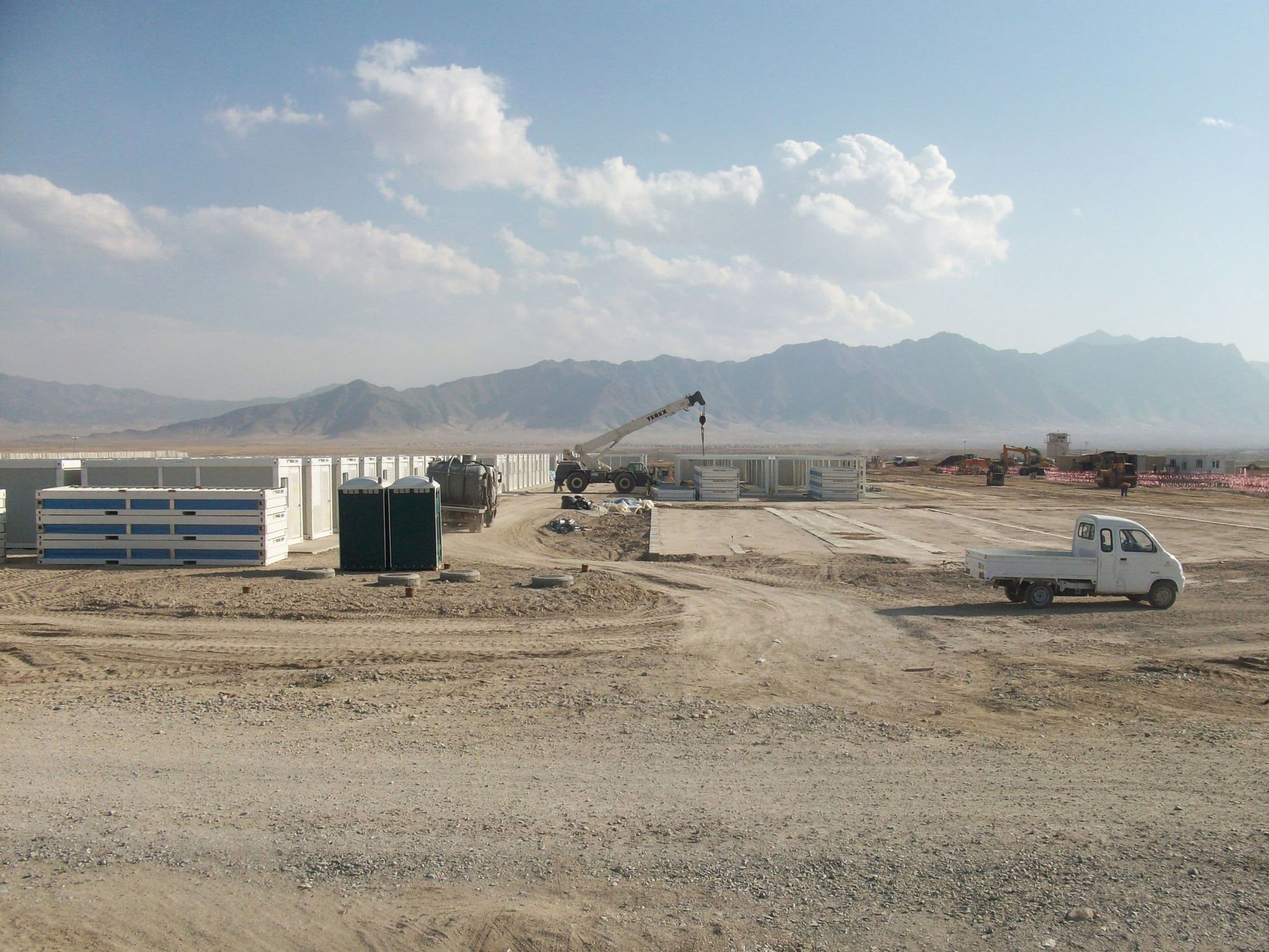 Relocatable buildings under construction at Bagram Airforce Base
